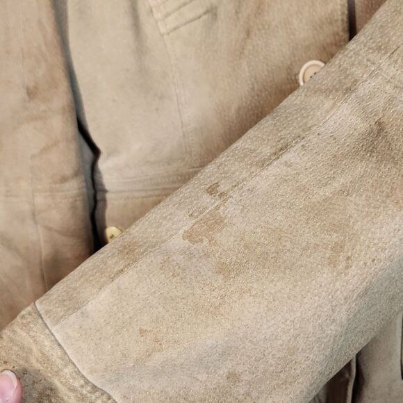 Vintage Leather Jacket Suede Tan BOHO Chunky Slouchy Grunge Pockets Distressed M - Picture 4 of 13